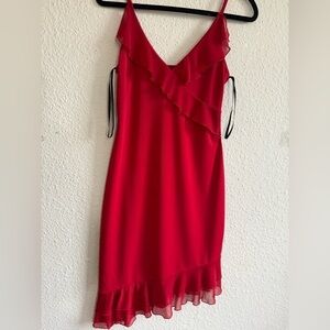 Next Red Asymmetrical Ruffle Slip Dress Size S